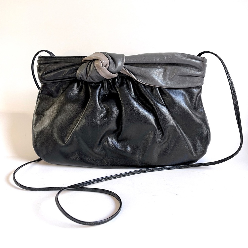 Vintage Morris Moskowitz black & gray leather clutch bag evening purse